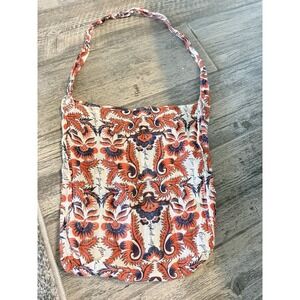 Free People Gauze Floral Shopping Tote Shoulder Bag Orange Navy Boho Beach